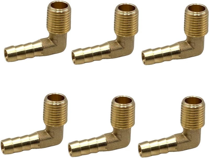 Bumugufu 6 Pcs 1/4" NPT x 5/16" OD Air Line Fittings,Brass Hose Barbed 90 Degree Elbow Fittings for Low-pressure,Fuel,Air and Non-potable Water Chilling Application - Image 5